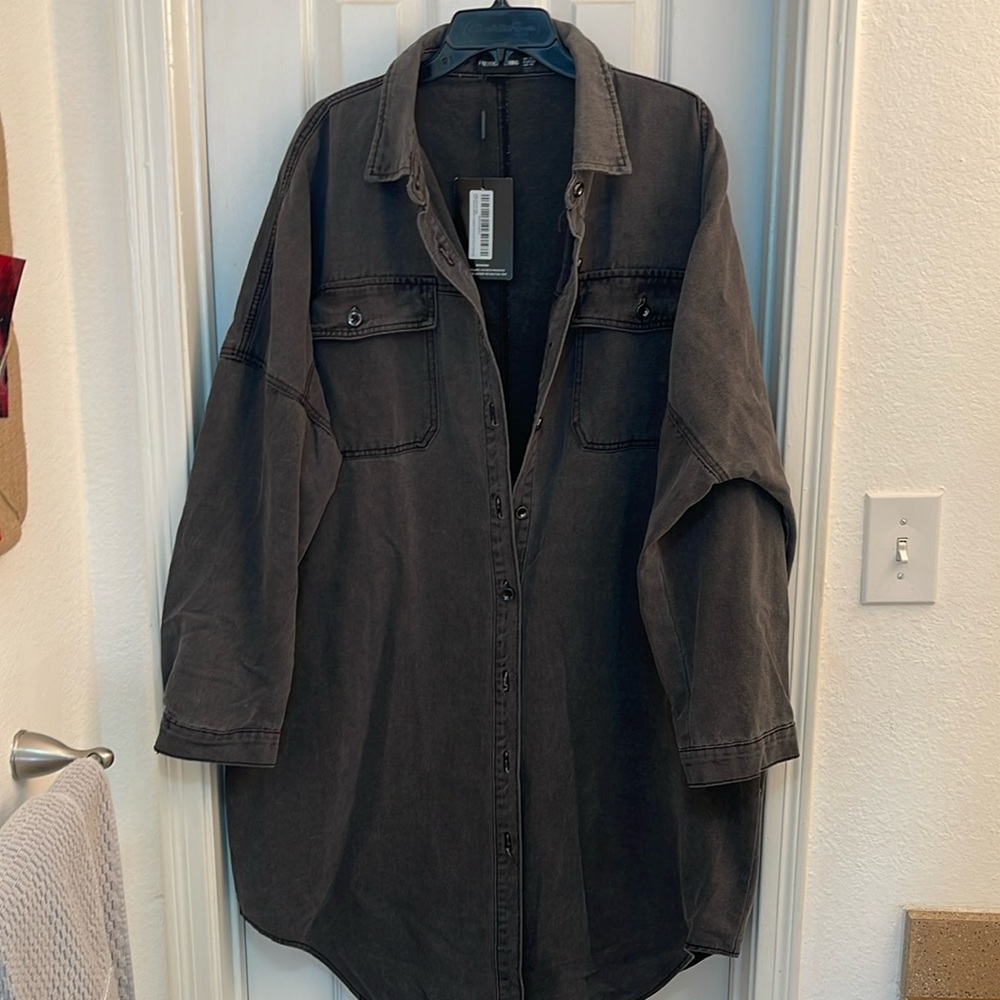 Pretty little thing long denim jacket size 18
